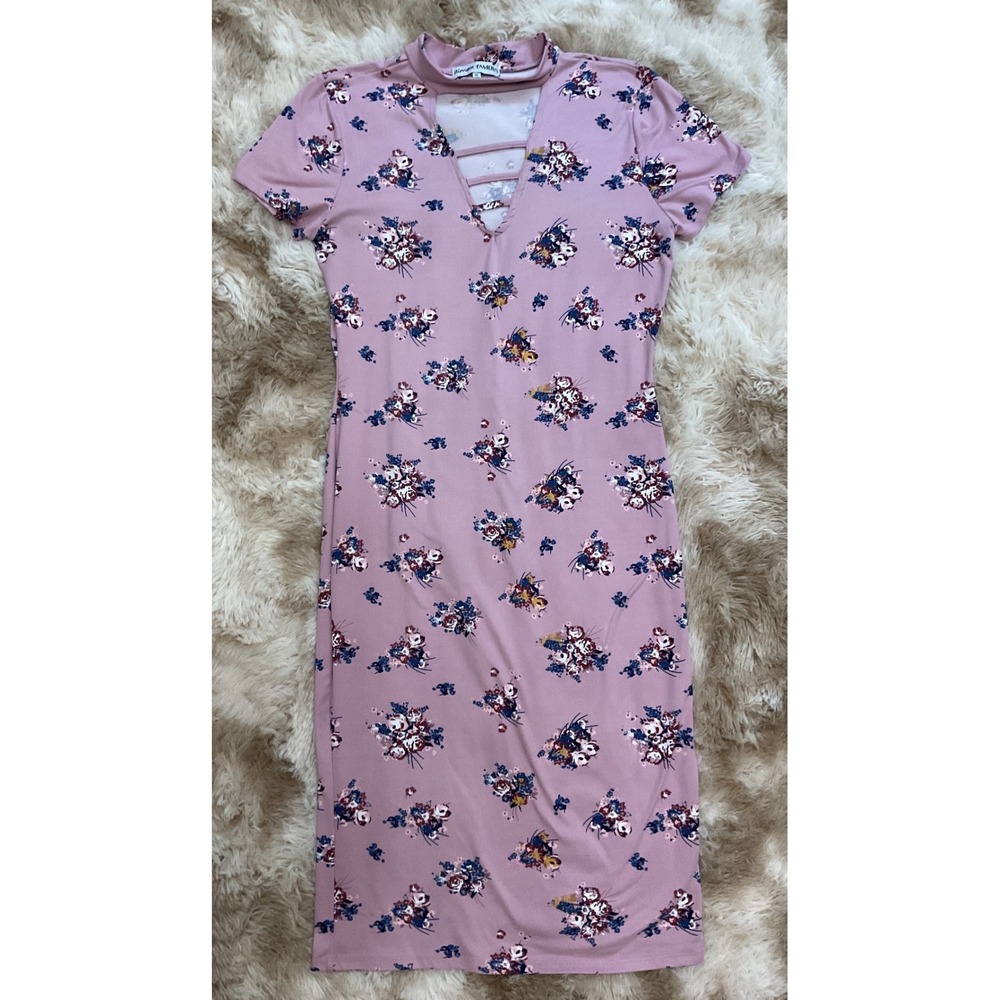 Almost Famous Mauve Pink Floral Strappy Mock Neck Bodycon Midi Dress XL